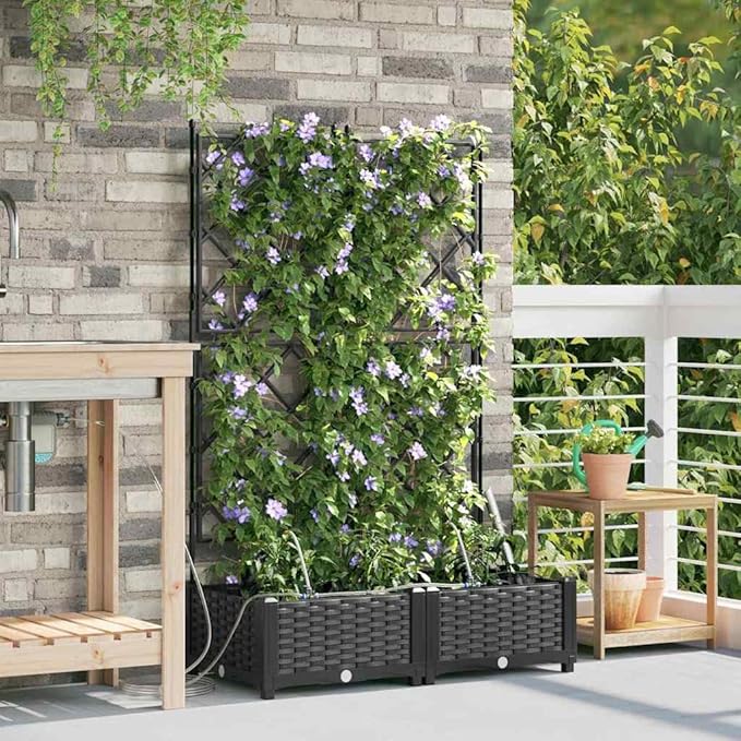 Garden Black 80x40x126cm Steel Raised Garden Bed Outdoor Planter Box for Flowers Herbs UV Resistant Integrated Irrigation System Modern Style