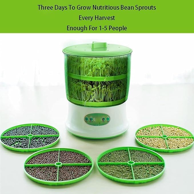 Automatic Sprouter Bean Growing Machine Seed Sprout Maker with PTC Heating 360° Sprinkler Seed Sprouter Kit Large Capacity Seed Grow Cere
