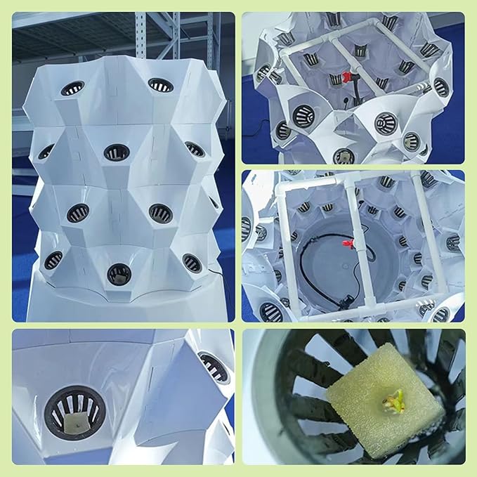 Hydroponic Tower Starter Kit Aeroponic Tower Hydroponics Tower Growing System Kit Vertical Farming Tower with Water Pump for Indoor Outdoor Use(140cm/55in)