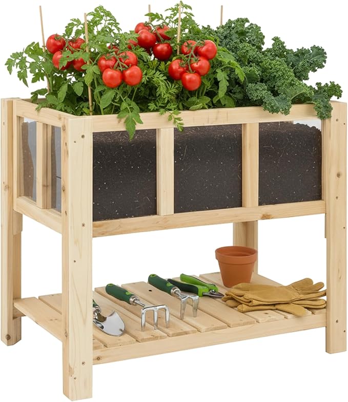 Raised Garden Bed with Legs Large-Capacity Wood Outdoor Elevated Reinforced Planter w/Bed Liner Durable Deep Raised Garden Bed for Gardening/Backyard/Patio/Balconyfor Herbs Flowers Vegetables