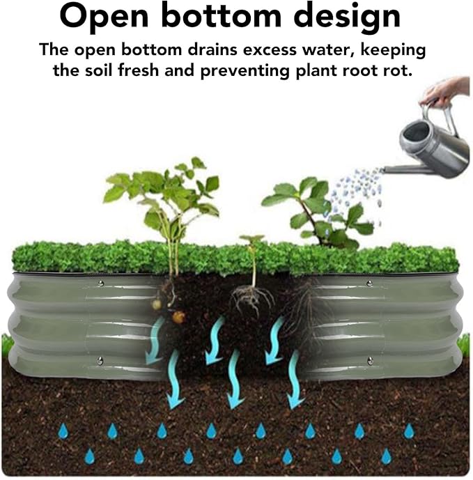Raised Garden Bed Kit 107x20cm Rounded Edges Outdoor Metal Vegetable Planter Box Open Bottom Planter Raised Bed - Flowers Planter Garden Box for Garden Courtyard School (Green)