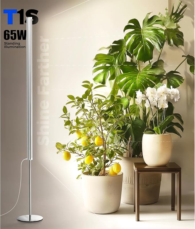 Barrina T1S Standing Grow Light for Indoor Plants with Timer 65W 660nm High PPFD Tera Series Vertical Full Spectrum Grow Lights Adjustable Height 5FT-5.6FT Foot Switch Non-Glare Design Silver