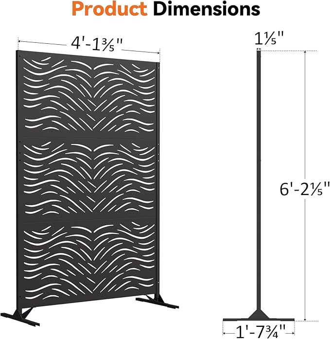 Modern Shade 4x6 FT Metal Privacy Screen with Artistic Modular Designs Decorative Patio Privacy Fence &amp Garden Divider Freestanding Outdoor Metal Fence Panel Weather-Resistant (Ripple Flow)