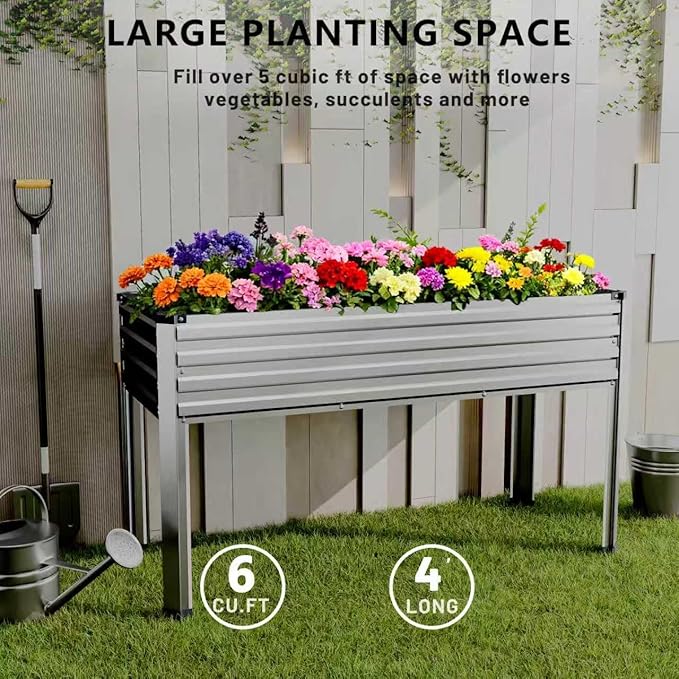 Vengarus Galvanized Raised Garden Bed Outdoor with Legs48×18×30in Metal Elevated Raised Planter Box for Backyard Patio Balcony 300lb CapacitySilver(2PCS)