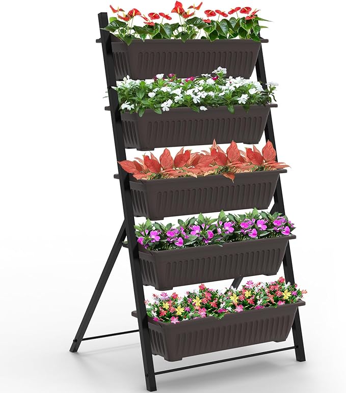 G TALECO GEAR Vertical Garden Planter 5 Tiers Vertical Raised Garden Bed Metal Elevated Herb Planter Box Vegetable Flower Planters for Patio Deck Outdoor Indoor