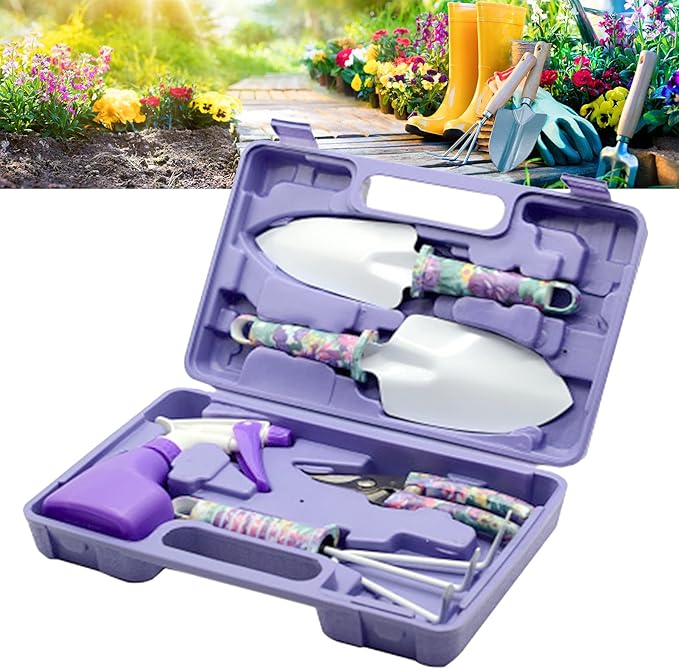 Garden Tools Kit Metal Plastic Multifunctional Complete Kit Gardening Tool Set Comfortable Hand Feel Gardening Tools for Planting Pruning Flowers[Violet]