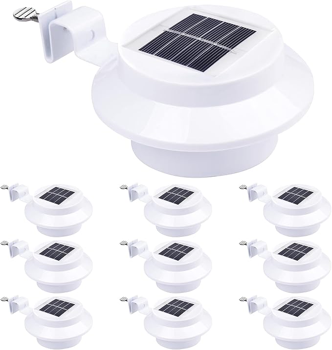 Yescom Solar Gutter Light Outdoor Waterproof 3 LED Deck Fence Lights with Bracket Wall Garden Stair Yard White 10Pcs