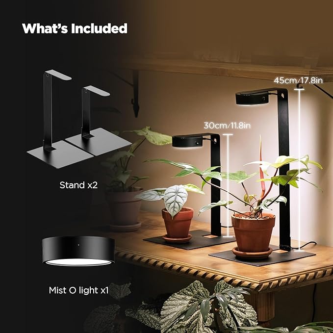 ONF Mist O Desktop Planted Lighting LED Light for Indoor Plants Brightness Dimmable Full Spectrum Grow Light Room Decoration Terrarium Light for Potted Plant and Succulent Matt Black