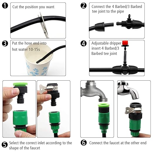 Drip Irrigation Kits 100ft/30M Garden Plant Watering Sprinkler System with Distribution Tubing Hose Adjustable Nozzles Automatic Mist Cooling Irrigation Set for Garden Lawn Patio