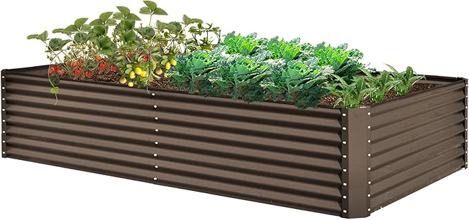 8×4×2 ft Galvanized Raised Garden Bed Outdoor Planter GBoxes Large Metal Planter Box for Gardening Vegetables Fruits Flowers Brown
