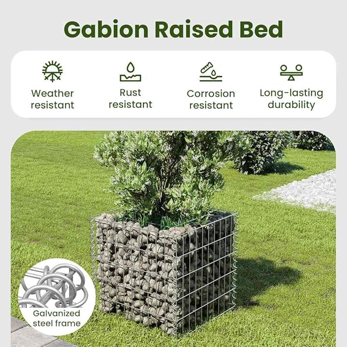 vidaXL Gabion Raised Bed in Durable Galvanized Steel - 19.7x19.7x19.7 - Easy Self Assembly - Silver Color Perfect for Gardens or Patios