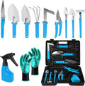 Gardening Tool Set 11 Pieces Gardening Tools with Carrying Case Garden Tool Kit for Digging Planting Pruning Unique Gardening Set with Gloves for Women and Men (Blue)