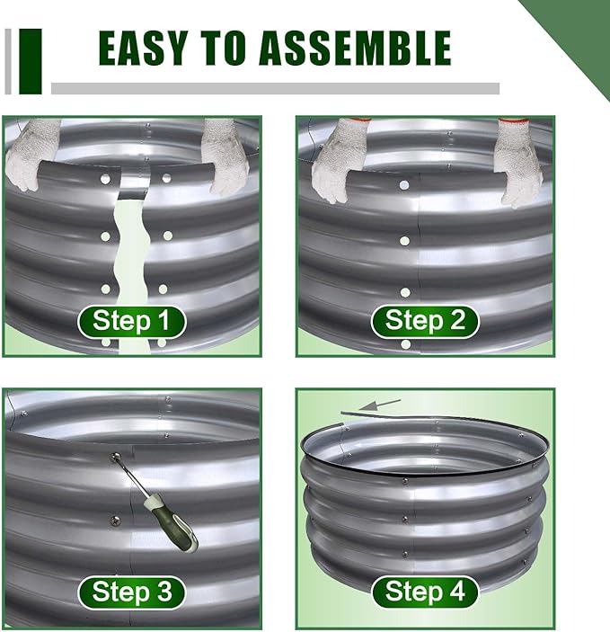 GrowHaus 2Pack 2x2x1FT Galvanized Raised Garden Bed Planter Boxes Outdoor Round Metal Garden Beds for Planting Vegetables Flowers Herbs Silver