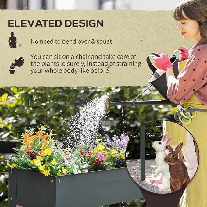 Metal Raised Garden Bed Galvanized Raised Planter BoxElevated Planter Box with Legs and Drain Holes for Balcony Backyard Patio Lasts Dark Gray
