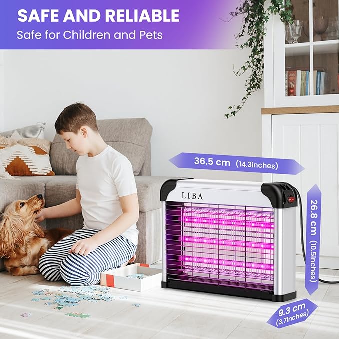 LiBa LED Indoor Bug Zapper Electric Mosquito Killer Fly Zapper with Dual UV Wavelength Attraction High Voltage Fly Trap Mosquito Trap Over 10-Year Lifespan LED Bulbs Light Safe for Kids/Pets