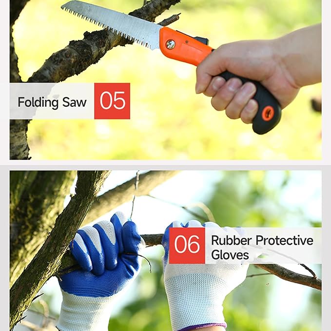 10-Piece Garden Tool Set with Durable Shovel Pruning Shears Folding Saw Rake Sprayer Gloves &amp Carrying Bag – Heavy Duty Aluminum Alloy Gardening Kit for Planting Trimming Watering &amp Yard