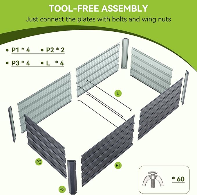 Ohuhu 6x3x1.5FT Metal Raised Garden Bed Outdoor Reinforced Galvanized Steel Rustproof Planter Box 100% Non-Toxic 202 Gal Large Capacity Heavy Duty Raised Beds for Growing Vegetables Flowers Herbs