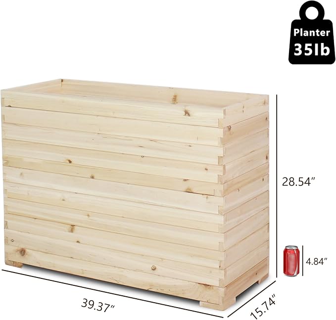 Wood Raised Garden Bed Rectangular Planter Box Outdoor Large Tall Trough 39x28x15 Flower Planters Boxes with Bottom for Plants Herb Patio Porch Balcony Privacy Screen