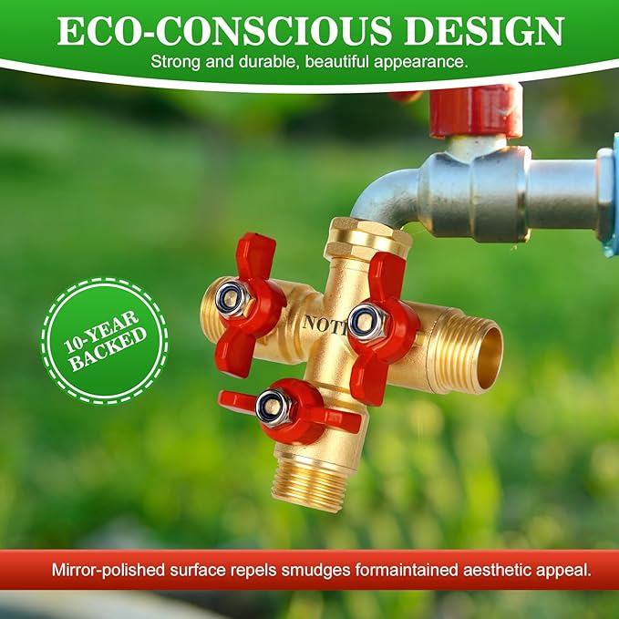3 Way Hose Splitter Solid Brass High Volume 3 Way Hose Splitter Valve with Metal Handle Heavy Duty High Flow Spigot Splitter with Shut off Valve 3/4 Inch Garden Tap Splitter