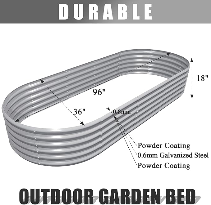2 Pack 8x3x1.5FT Galvanized Raised Garden Bed Kit Oval Metal Ground Planter Box Outdoor Bottomless Planter Raised Beds for Vegetables Flowers Herbs Fruits Gray