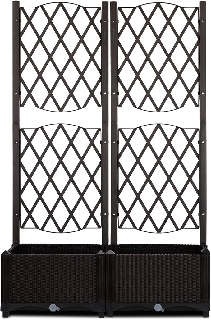 Garden Raised Bed with Trellis Raised Bed for Flowers and Plants Planter with Drainage HoleFlower Standing Planter Box Privacy Lattice Panels for Patio Porch Brown 80 x 40 x 122.5CM