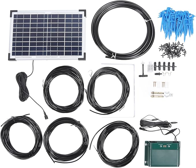 Solar Automatic Drip Irrigation Kit 18V 10W Polycrystalline Silicon Solar Powered Auto Watering Gardening System for Indoor Outdoor Plants Gardens Balconies Terraces