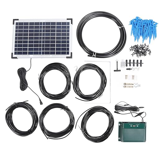Respicefinem Solar Automatic Drip Irrigation Kit 18V 10W Polycrystalline Silicon Solar Powered Auto Watering Gardening System for Indoor Outdoor