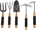 GLEAVI 5pcs Ergonomic Garden Tool Set with Storage Rack Gardening Shovels and Rake for Outdoor Planting and Flower Bed Maintenance