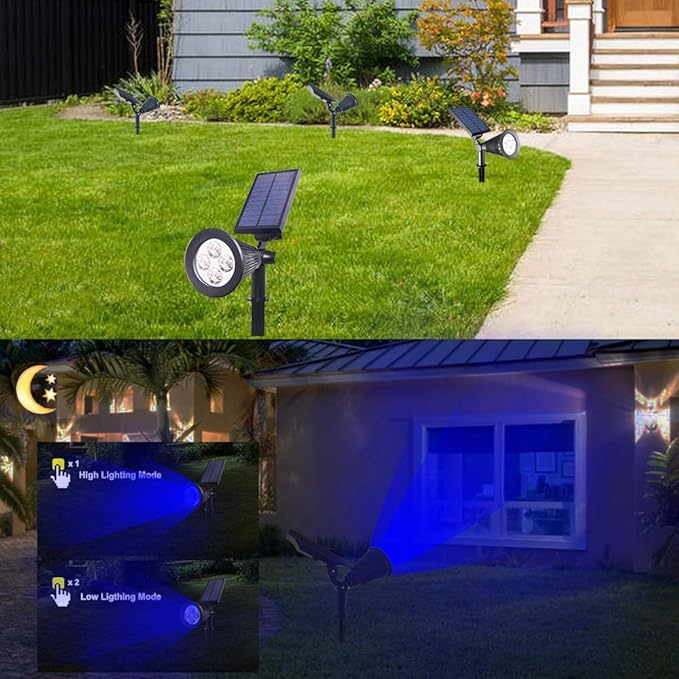 Solar Spot Lights Outdoor Waterproof 4 LED Outdoor Spot Lights for Yard Garden PathwayRed Blue Landscape Spotlights LED Solar Uplights for Trees