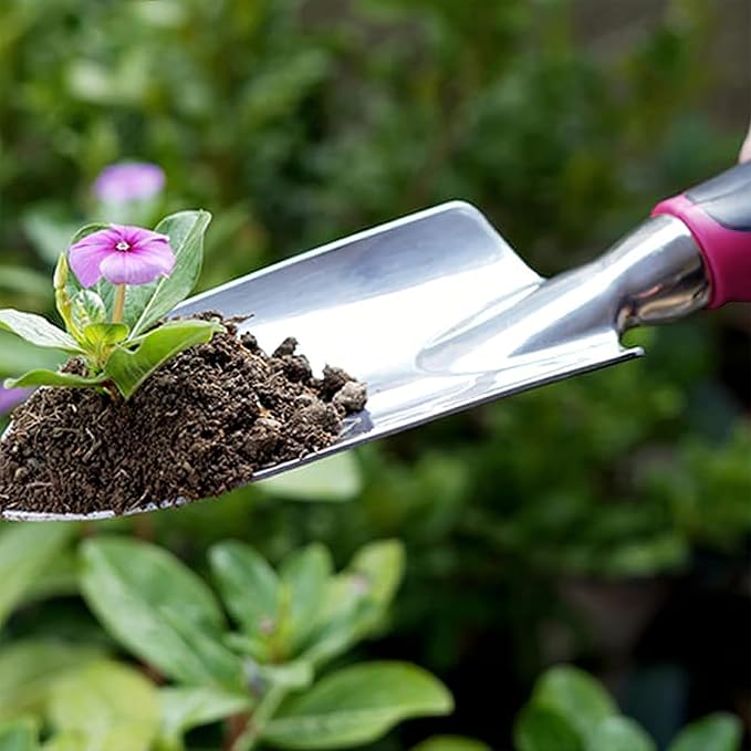Qulable Tools Gardening Hand Tools 3 Piece Set - Heavy Duty Garden Trowel Transplanter Hand Rake - Comfort Grip Handle - Rust-Proof Design Cultivator Garden Hand Shovel