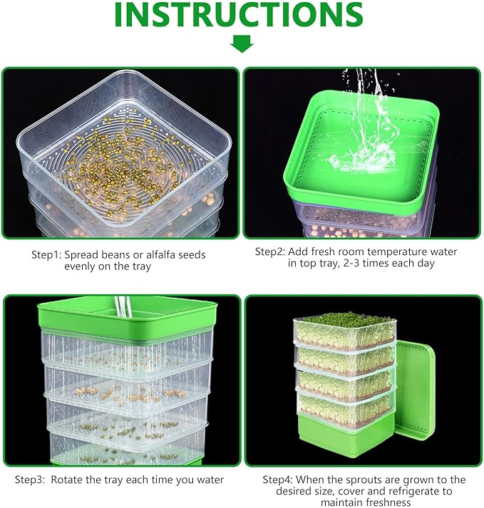 Stackable Sprouter Kit 4 Tier Sprouting Kit Microgreens Growing Tray for Small Kitchens Balconies Or Limited Home Growing Spaces (with Sunshade)
