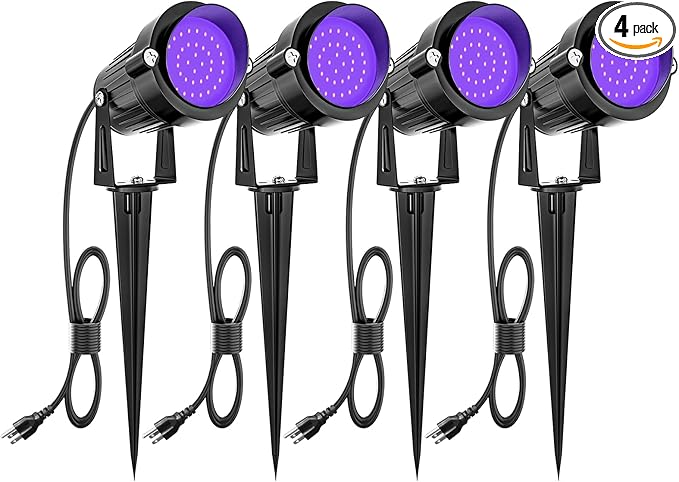 ZUCKEO Outdoor Blacklight Spotlight LED Spot Black Light with US Plug 15W IP66 Landscape Black Lights Fixtures for Glow Party Body Paint Fluorescent Poster Yard Garden House Decorating(4Pack)