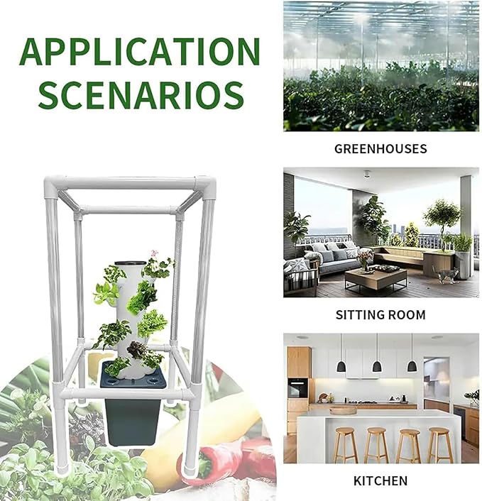 Hydroponics Growing System 25 Pods Hydroponics Tower with Grow Light Vertical Herbs Garden Planter Plant Germination Kit Aeroponics Growing Kit with Hydrating Pump Adapter Net Pots Timer~/
