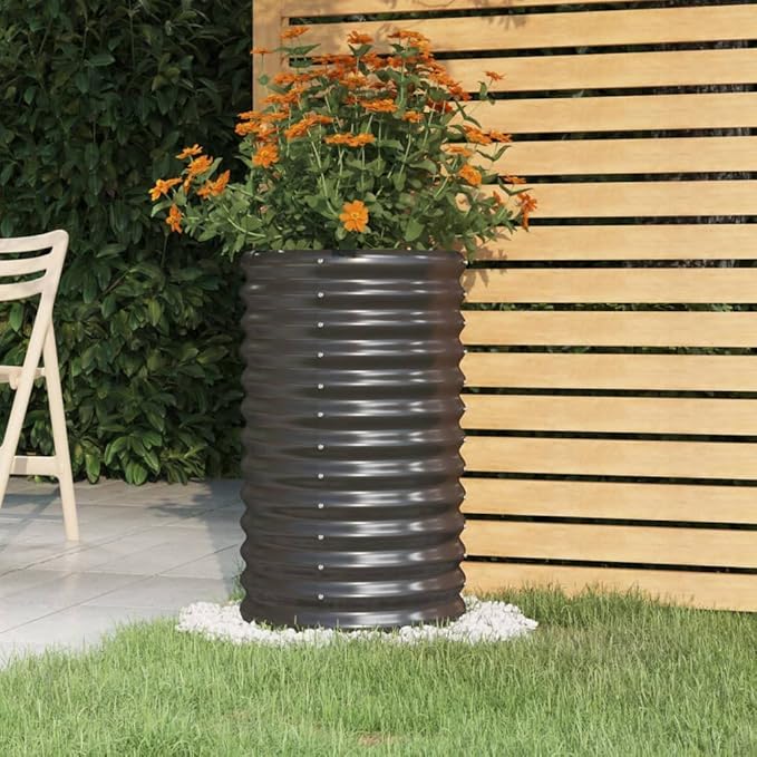 Round Garden Planter Powder-Coated Steel Round Raised Garden Bed for VegetablesOutdoor Garden Raised Planter Box Backyard Patio Planter Raised Beds 15.7x15.7x26.8 Anthracite -477