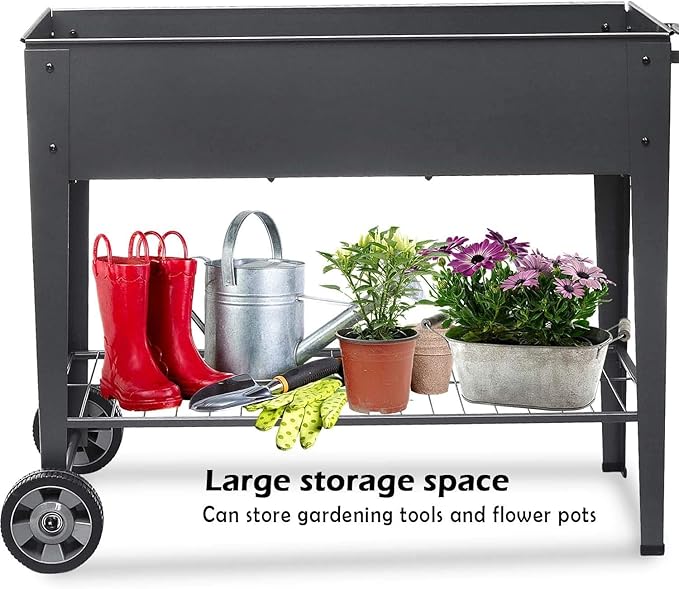 31.5 Tall Raised Garden Bed with Wheels Extra 15.7 W Planter Box (400 lbs Loads) with Storage Shelf &amp HandleHeavy Duty Metal Garden Planter for Vegetables Herbs &amp Flowers Patio &amp Bal