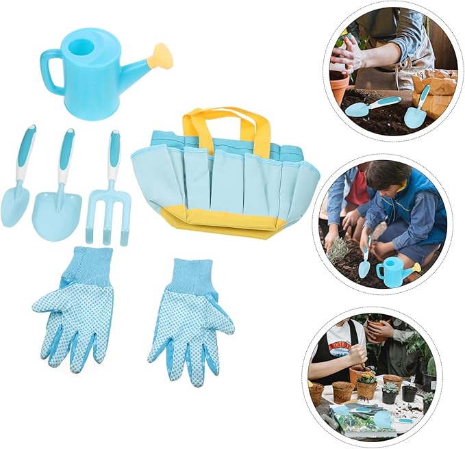 GALPADA Kids Gardening Tools Set Hand Planting Tools for Boys and Girls Includes Rake Shovel Watering Can and Storage Bag for Outdoor Gardening Activities