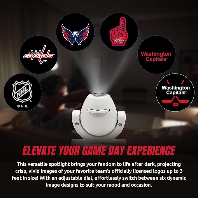 Sporticulture NHL American Hockey Washington Capitals LED Mini Spotlight Projector – 6 Team Logos Portable &amp USB Rechargeable – for Game Day Parties Dorm Rooms &amp More (No Button Batteries Re
