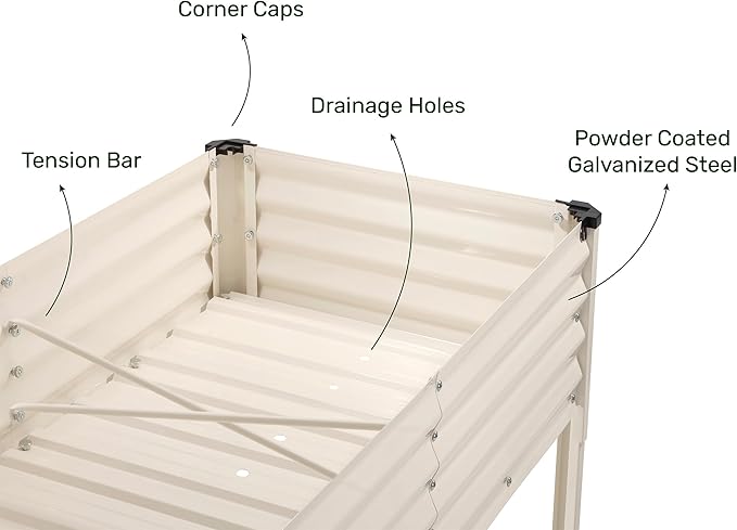 Galvanized Raised Garden Beds Outdoor with Legs // 48×24×31in Elevated Planter Box for Vegetables Flowers (White) // Large Metal Garden Bed for Backyard Patio Gardening