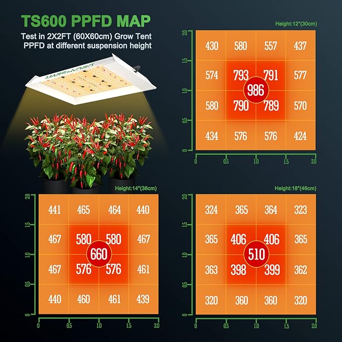 MARS HYDRO TS600 100W LED Grow Light for Beginners New Diodes Layout Full Spectrum Growing Lamps for Indoor Plants and ITime 2-in-1 Smart Timer Outlet Dual Outlet