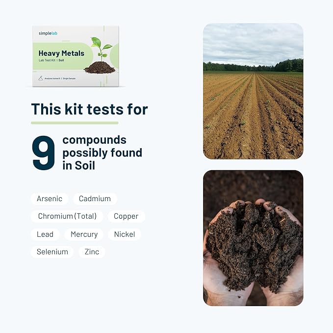 Heavy Metals in Soil Test by SimpleLab | Includes 9 compounds Including Lead Arsenic and Copper and Analysis by a Certified Laboratory | at Home Soil Lab Test | Collect Sample at Home