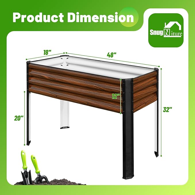 SnugNiture Raised Garden Bed with Legs 48×18×32in Outdoor Metal Elevated Raised Planter Box for Backyard Patio Balcony