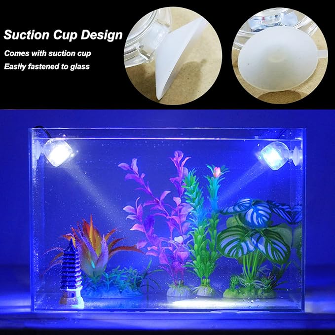 Kiven Led Fish Tank Light Landscape Spotlight Outdoor/Indoor Blue Light Underwater Spotlight LED Light with ON/Off Switch Adjustable for Fish Tank Pond Pool Plant Lawn
