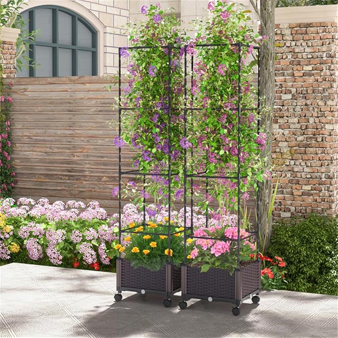 67inch Planter with Trellis Raised Garden Bed for Vine Climbing Plants Flowers Raised Bed Trellis Planter Box with Trellis for Outdoor Vine Climbing Plants Flowers Plant Stand with Climbing Racks