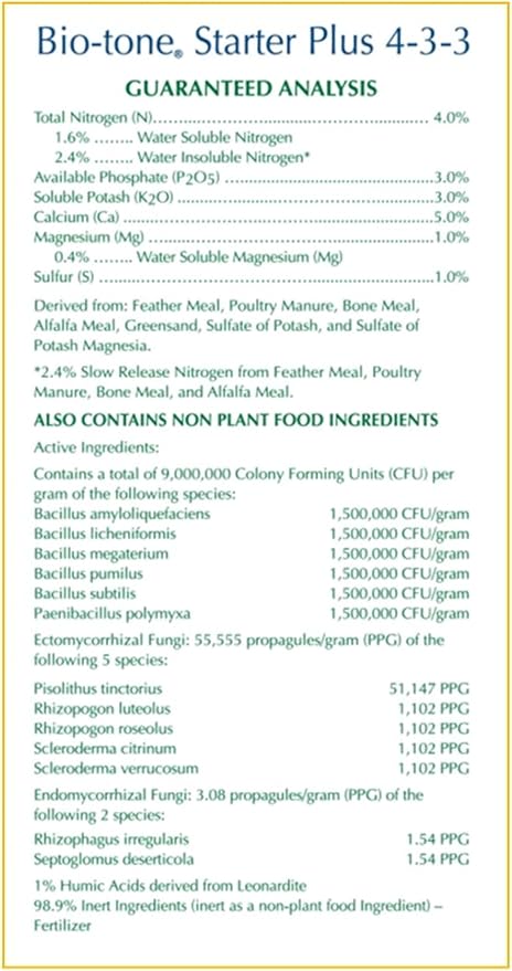 Espoma Organic Bio-Tone Starter Plus 4-3-3 Natural &amp Organic Starter Plant Food with Both Endo &amp Ecto Mycorrhizae 18 lb. Bag The Ultimate Starter Plant Food