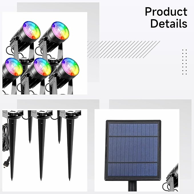 Solar RGB Outdoor Pathway Lights Energy-Saving Led Landscape Spotlights Waterproof Garden Lighting Simple Setup