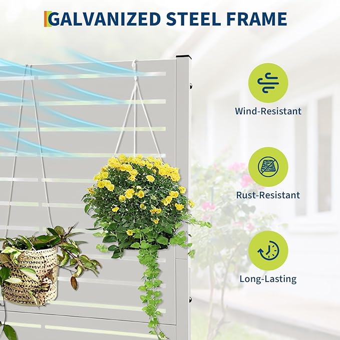 GarveeLife Metal Planter Box with Trellis 70.1x45x15 Raised Garden Bed for Patio Outdoor Privacy Planters with Drainage Holes for Climbing Plants Flowers Vegetables Vines White