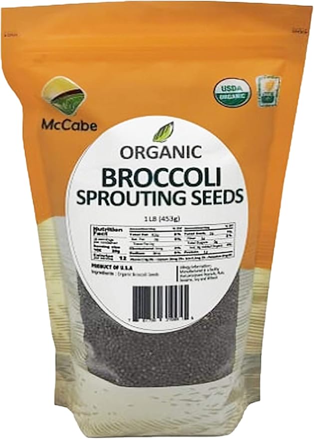 McCabe Organic Broccoli Sprouting Seeds for Microgreens - Organic Broccoli Seeds for Sprouting | Rich with Fiber &amp Minerals | USDA and CCOF Certified | Product of USA | 1Lbs