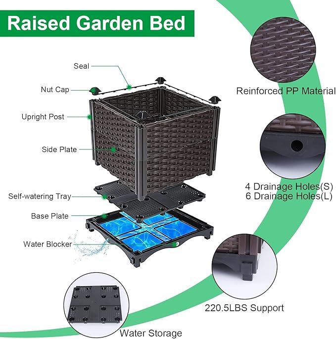 Raised Garden Bed Planter for Outdoor Plants Plastic Planters Box Elevated Garden Boxes Plant Pots of Garden Patio Balcony Deck to Planting Flowers Vegetables Tomato and Herbs