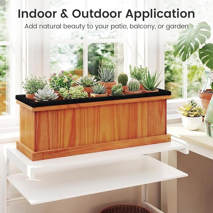 S AFSTAR Wooden Raised Garden Bed with Drainage Holes &amp Liner Solid Fir Wood Planter Box for Flower Vegetable Herb Outdoor Indoor Gardening Kit for Balcony Patio Backyard (28 x 10 x 10)