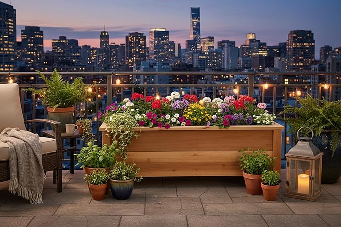 Cedar Raised Garden Bed Planter Box with Castor Wheels – Elevated Rolling Wooden Planters for Patio Balcony &amp Outdoor Spaces (46 x 16.5 x 14)